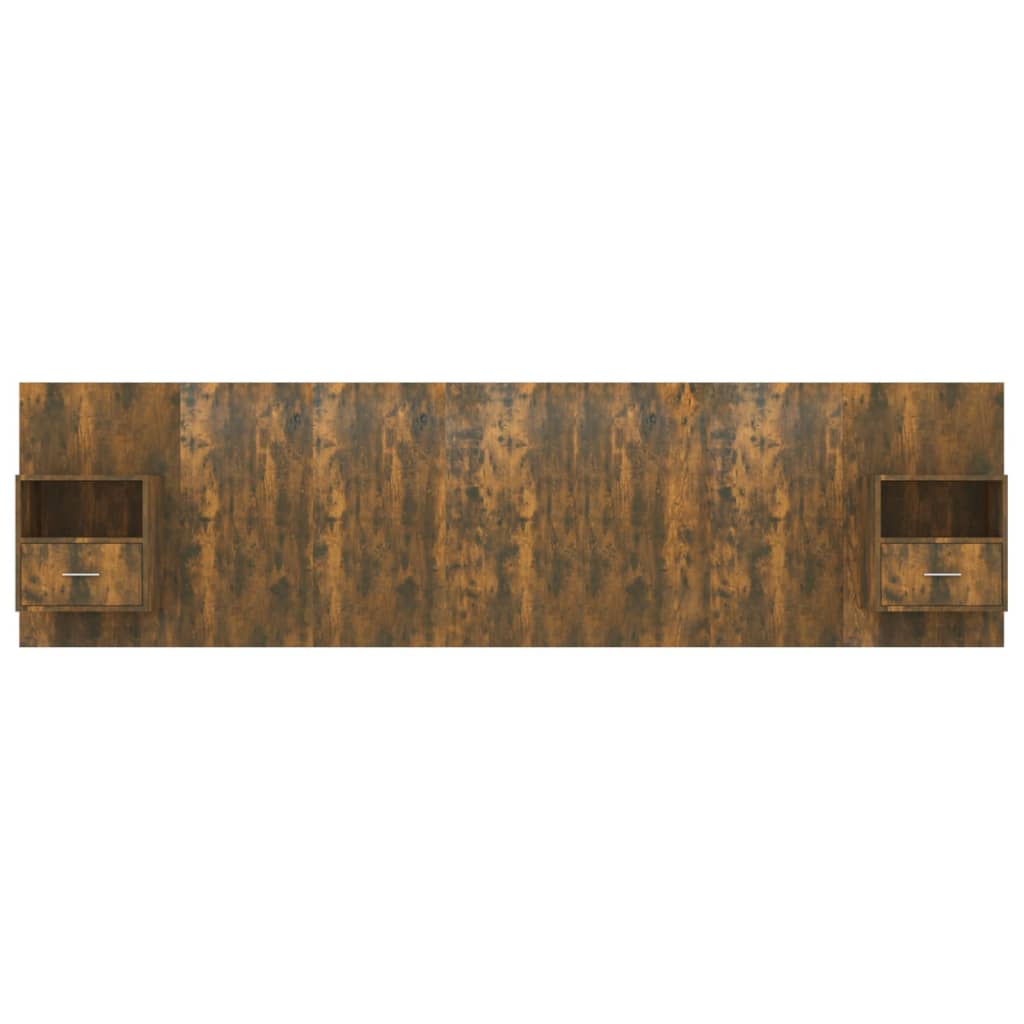 Headboard with Nightstands Smoked Oak Wood Based Material