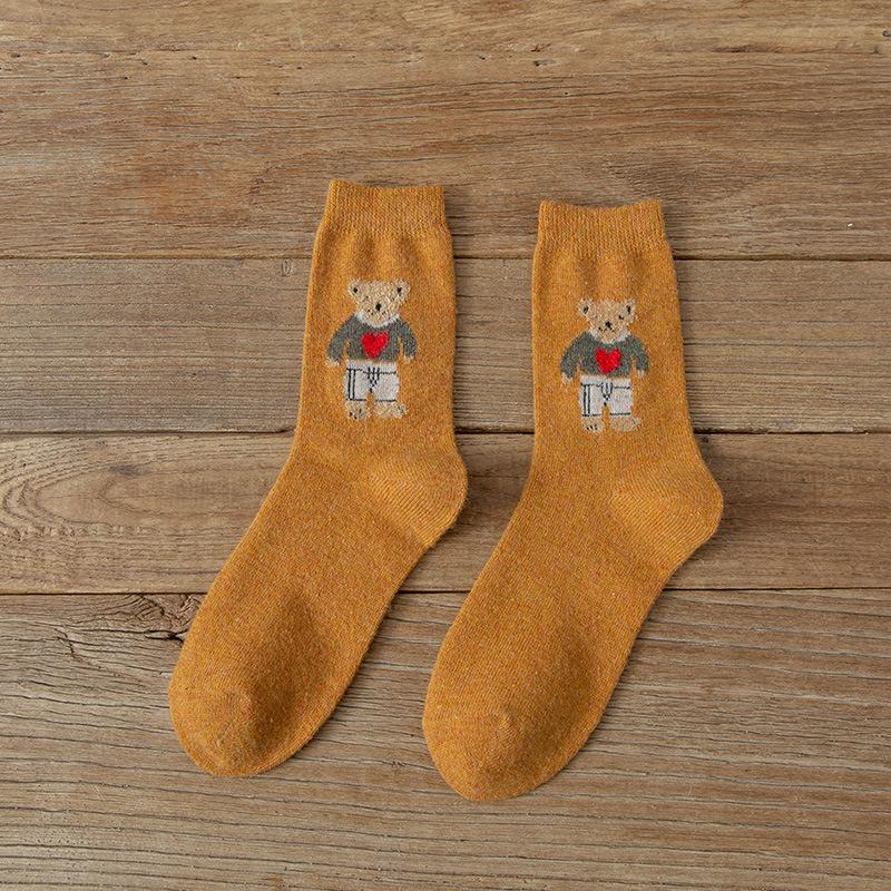 Cartoon Bär Socken Frauen Herbst Winter Dicke Warme Socken Nette Kawaii Mode Socken Für Frauen