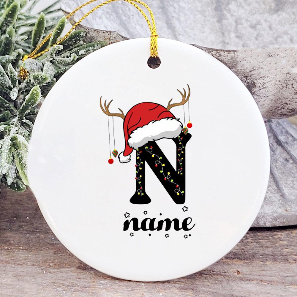 Baby's Christmas Ornament Personalized Initial with Name Ceramic Bauble Gift for Newborn Present for Baby Custom Xmas Decoration