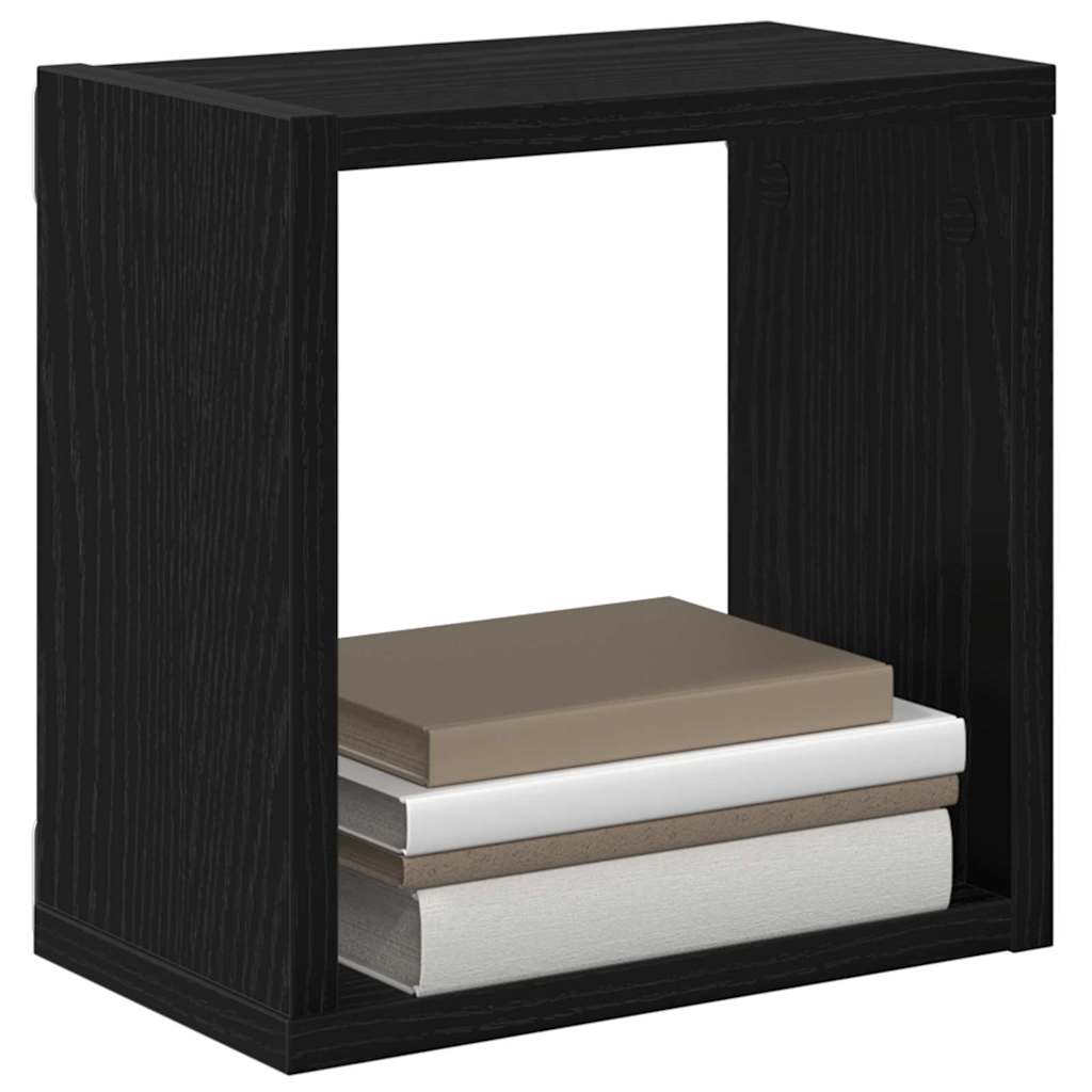 Wall Shelves with Shelf 2 pcs Black Oak Effect Wood Based Material