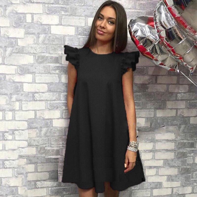 

Модное весенне-летнее европейско-американское платье с оборками, рукавами-бабочками и круглым вырезом Small