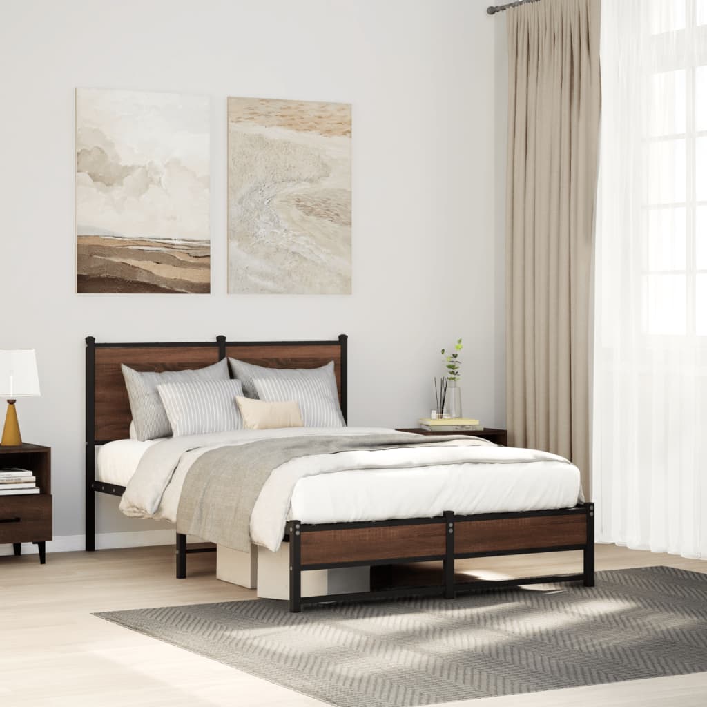 Metal Bed Frame without Mattress Brown Oak Effect 120 x 190 cm