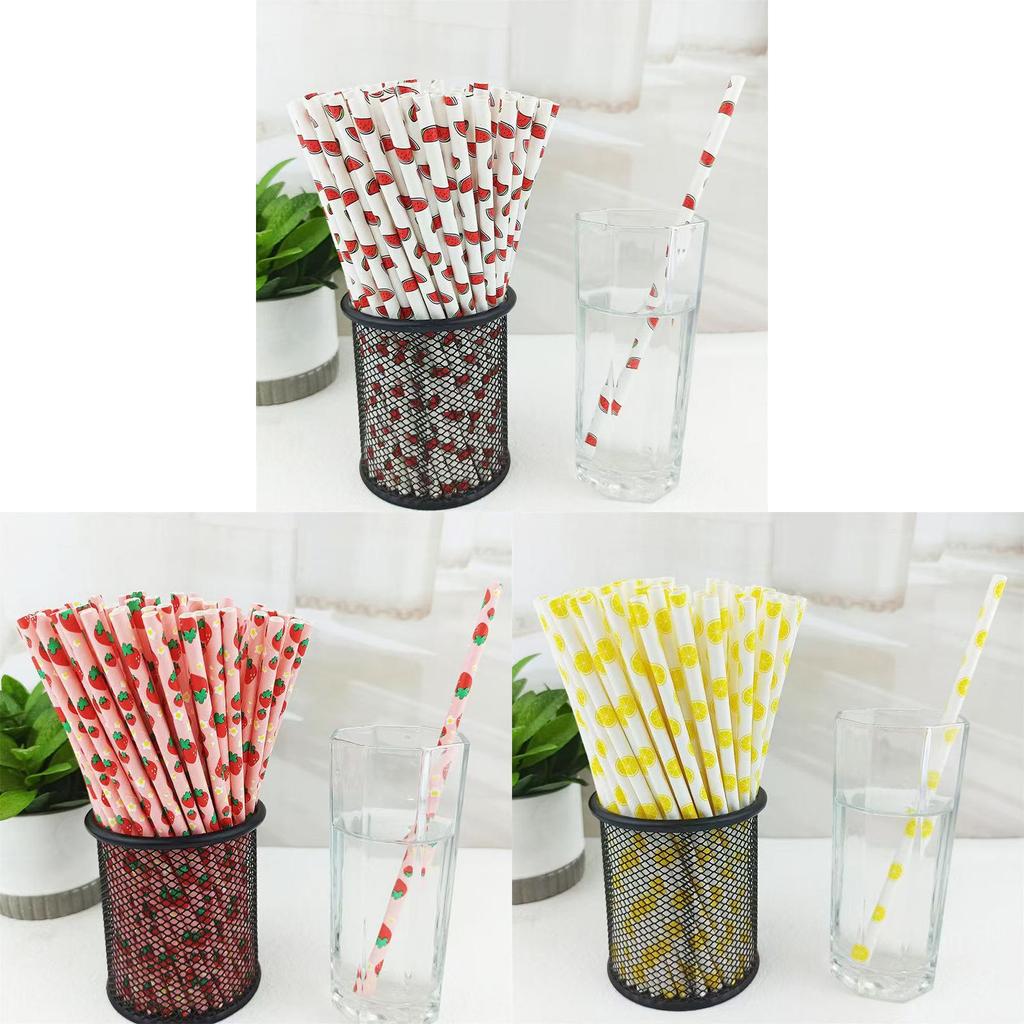 Degradable Paper Straws With Fruit Design For Summer Parties And Beverage Accessories