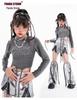 Girls' Sparkly Jazz Dance Long-Sleeve Outfit: Fashionable Street Dance T-shirt & Pants Set
