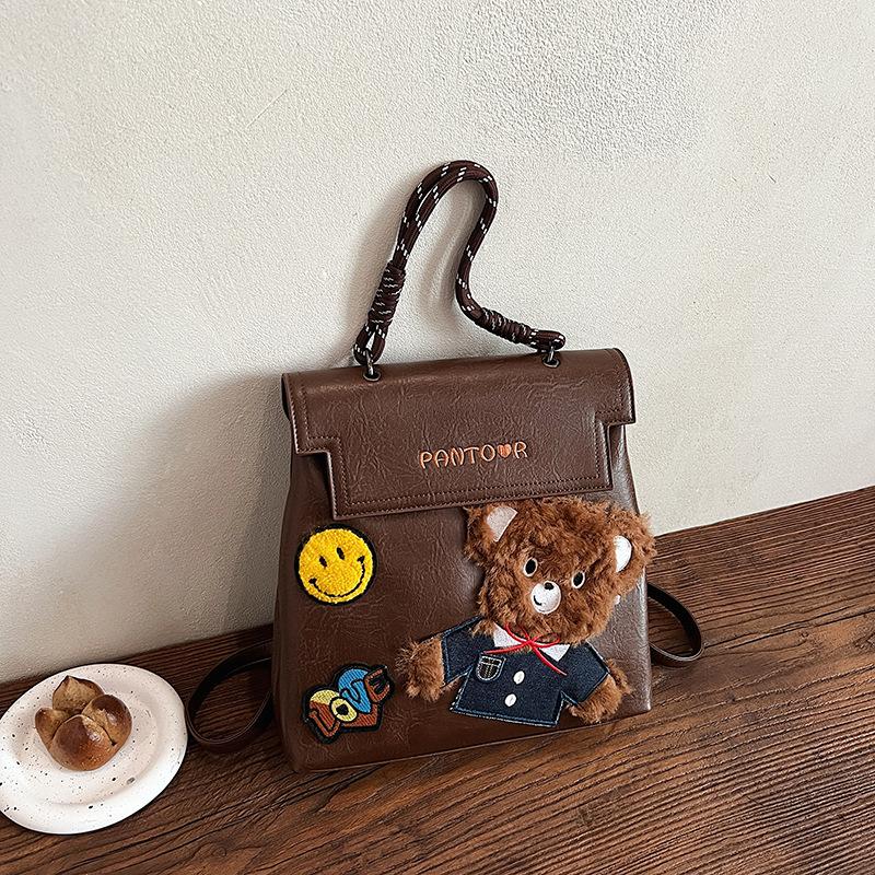 American Retro College Style Embroidered Badge Backpack Women's 2025 New Large-capacity Trend Bear Briefcase