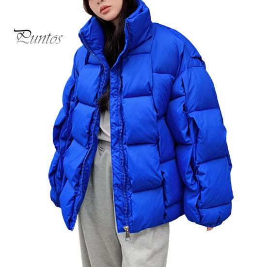 

Зимняя женская хлопковая куртка с воротником-стойкой и защитой шеи, преувеличенный стиль, застежка-молния средней длины, стеганое пальто, однотонная ветрозащитная верхняя одежда, парка L синий