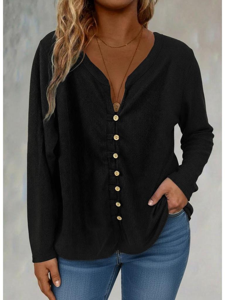 2025 Solid Color Women's Front Button Long Sleeve Cardigan - Simple, Casual, and Breathable Spring/Autumn Top