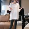 White splicing lace medium and long-sleeved t-shirt 2025 spring and autumn new loose inner bottoming shirt top