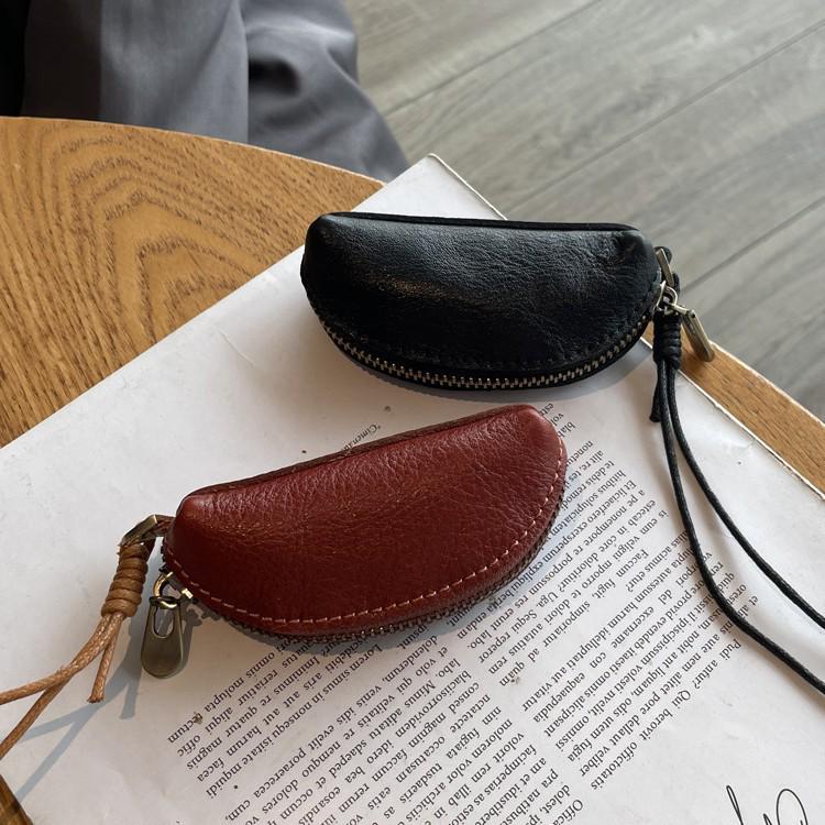 Vegetable-Tanned Leather Kisslock Mini Coin Purse - Versatile Neck-Hanging Dumpling-Shaped Wallet