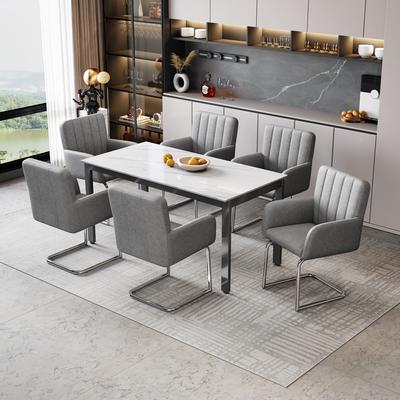 Juego de 6 Sillas de Comedor con Rayas Verticales, Sillón Acolchado con Patas Metálicas en Forma de Zigzag, Cuero Sintético, Gris (sku antiguo: N634P203884G)