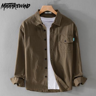 Japanese Style Long Sleeve Men Shirt Spring/Autumn Casual Tops Pure Cotton Solid Color Lapel Collar Shirt