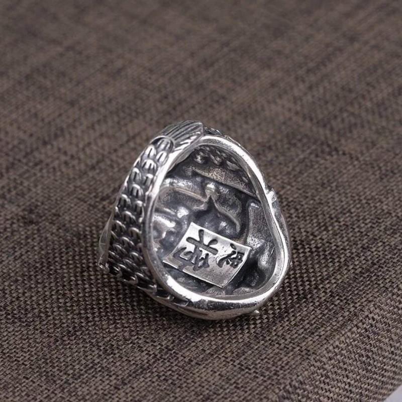Adjustable Open Ring Men Women Plated Guan Yu Warrior Design Vintage Style Statement Jewelry Gift