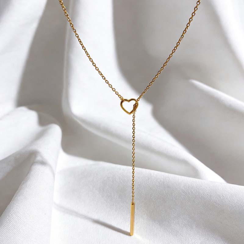 Stainless Steel Gold Color Heart Pendant Necklace For Women Simple Metal Long Pull Adjustable Chain Necklace Jewelry Gift