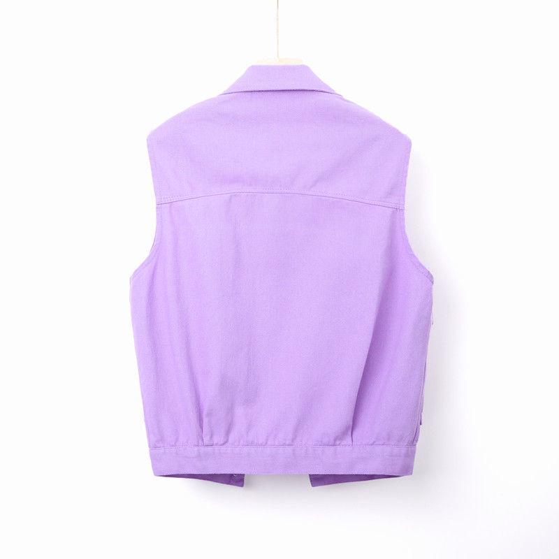 Women's Colorful Denim Vest - Trendy Spring/Autumn Jacket with Large Pockets and Slimming Fit