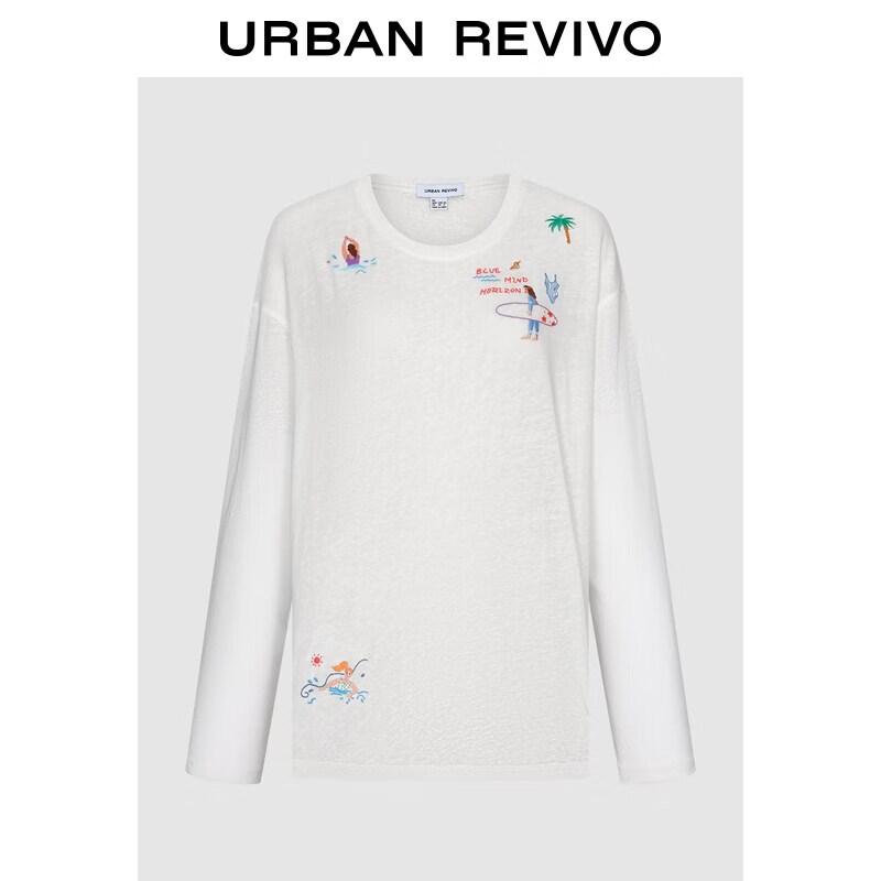 UR2026 Women s Embroidered Round Neck Long Sleeve T-Shirt L