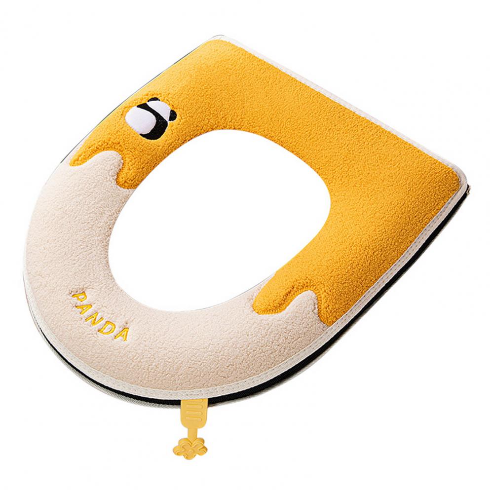 Winter-Toilettenkissen, weicher, warmer Toilettensitzbezug, Panda-Muster, Stickerei, Knopfdesign, verdicktes, bequemes Toilettenkissen