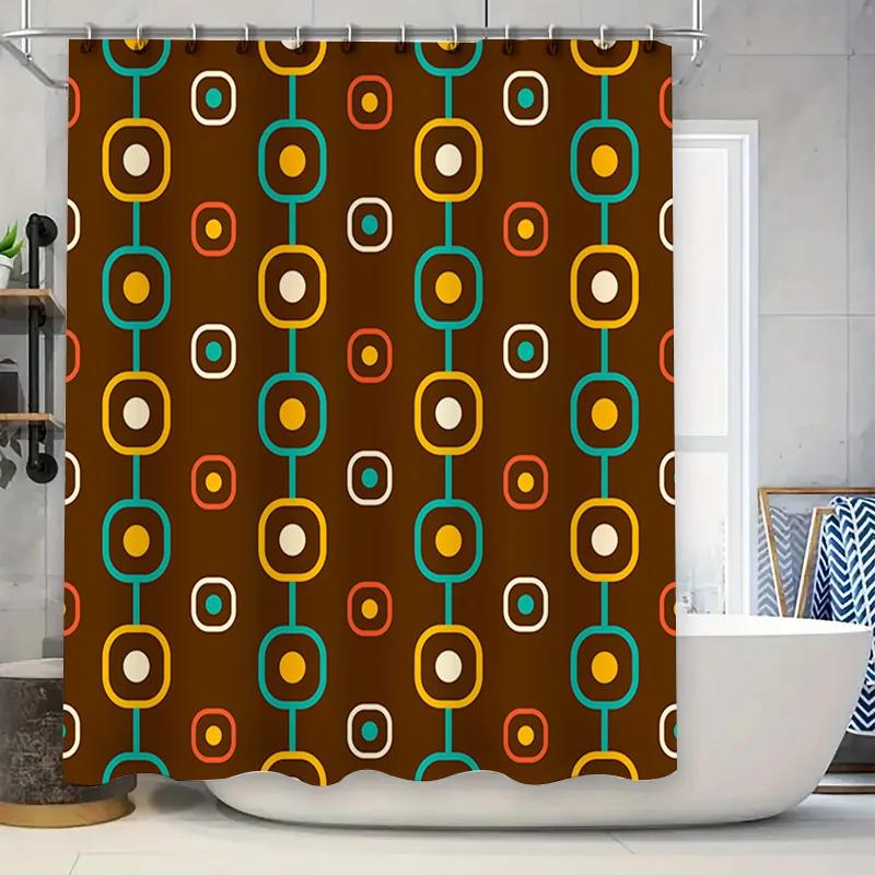 Vintage Retro Shower Curtain with Geometric Pattern Decorative Bath Liner for Bathroom Set Includes 12 Hooks (Brown)
