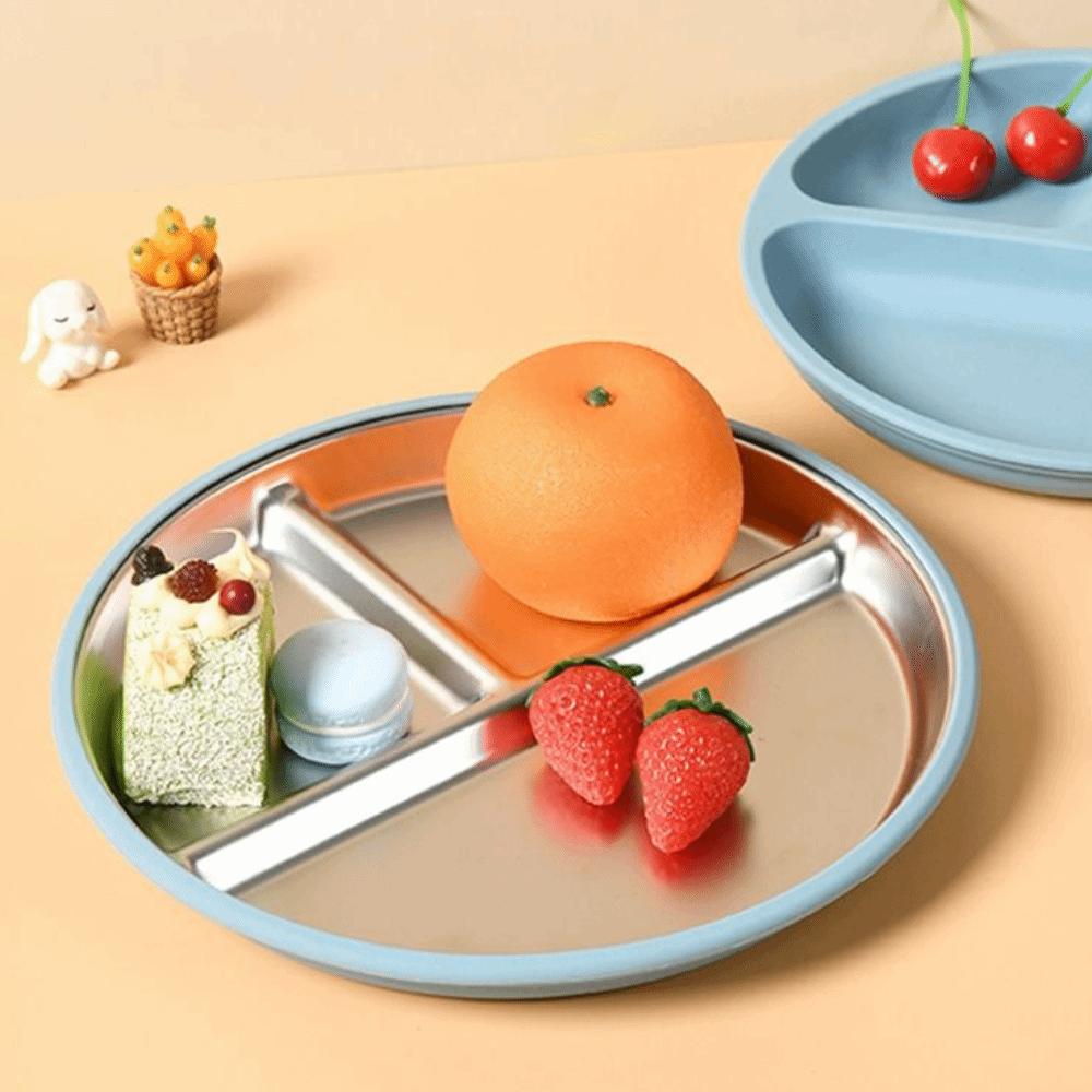 

Silicone Shell Baby Sucker Dining Plate 304 Stainless Steel Kids Feeding Bowls Dinnerware