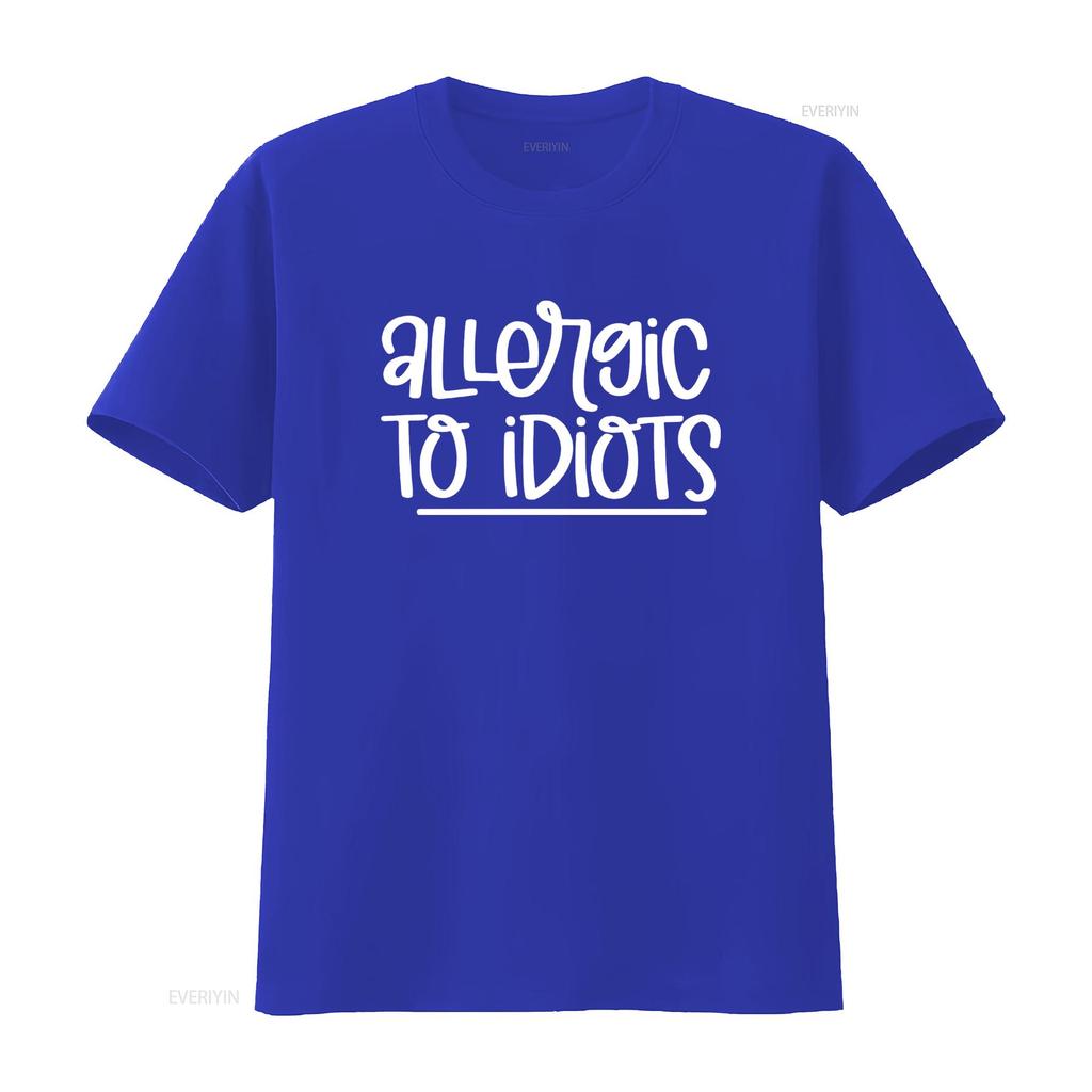 T-shirt Grigia con Stampa "Allergic To Idiots" per Moda Casual vintage Lavata Elegante Unisex Elastica Leggermente uomo Traspirante