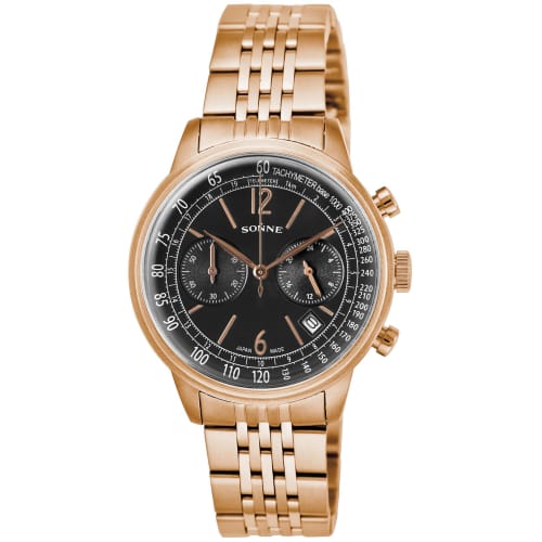 

Sonne HI002 Black Dial Stainless Steel Quartz 38mm Watch (HI002PG) Men s Gold