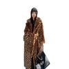 Fur leopard print extended loose suit collar fur jacket imitation rabbit fur knee coat lapel collar women