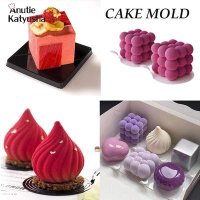 Stampo in silicone per pasticceria, 3D, design per torte, mini cupcake, mousse, muffin, cuore, bolle, quadrato, stampo da forno