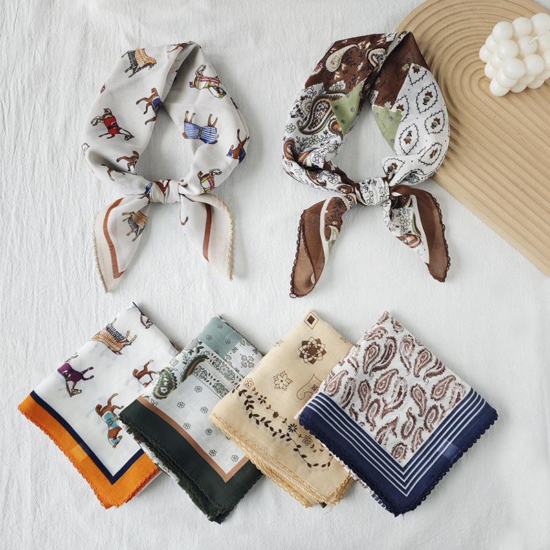 Thin Cotton and Linen Small Square Scarf Fresh and Breathable Women's Soft Literary and Decorative Small Silk Scarf Summer Scarf Women's Versatile