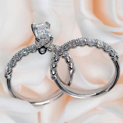 Luxury Dazzling Crystal Zircon Women Rings 2Pcs Bridal Set High Quality Romantic Female Wedding Engagement Rings Jewelry