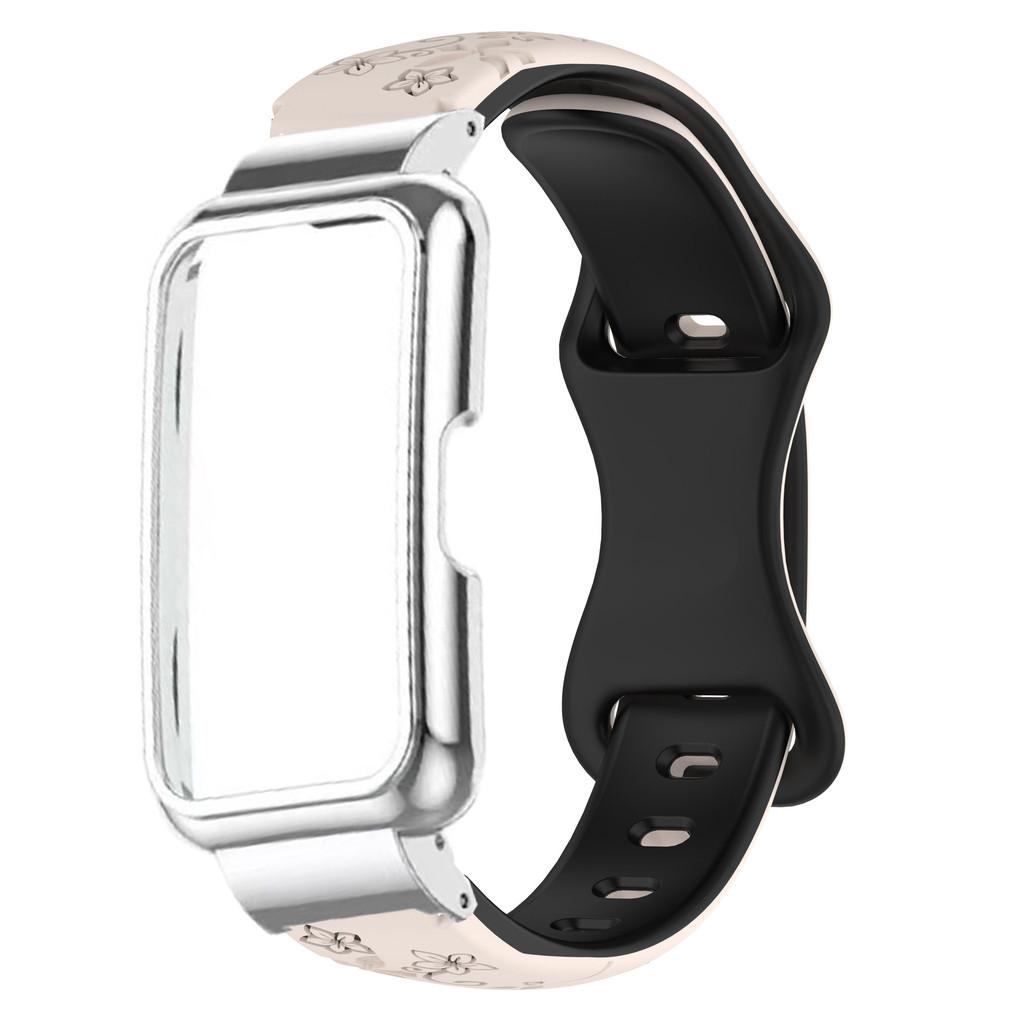 2in1 Set Metal Case and Two-tone Embossed Silicone Strapsuit for Huawei Watch Band6/7/8/9/10 Slim Laser Engraved Silicone Strap