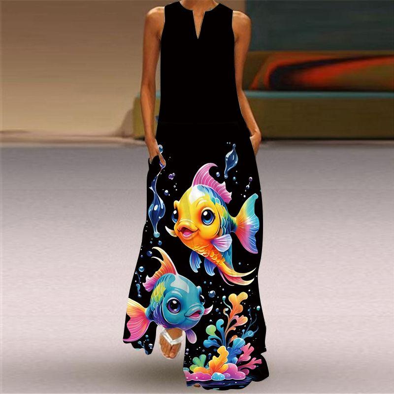 Plus Size Women's New Chinese Style 3D Peacock Dress Elegant All-Matching Sleeveless Vest Skirt Long Loose Floral Skirt