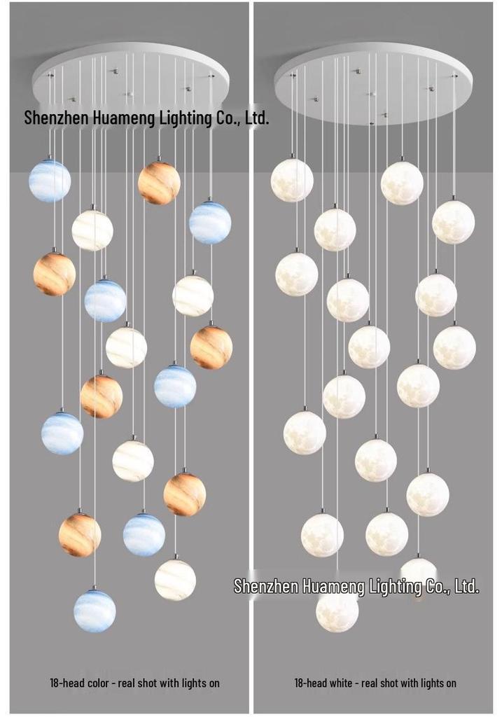 Modern Minimalist Moon Planet Staircase Pendant Chandelier for Duplex Villa Living Room