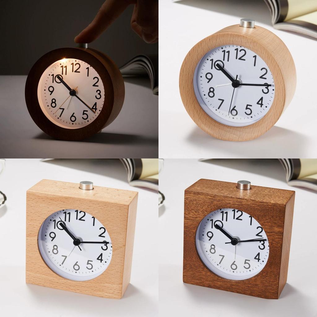 Wooden Bedside Alarm Clock With Led Display And Night Light For Students