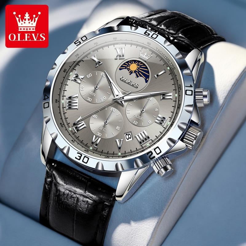 OLEVS 2950 Men's Quartz Wristwatch 24 Hour Moon Phase Chronograph Auto Date Luxury Man Watch Original Waterproof Watches for Man