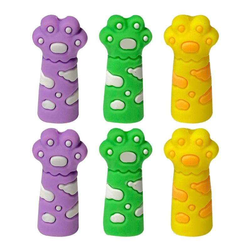6 Pcs Cartoon Cats Claw Pencil Caps Silicone Pencil Toppers Pencil Tip Protective Cover School Office Supplies for Kids