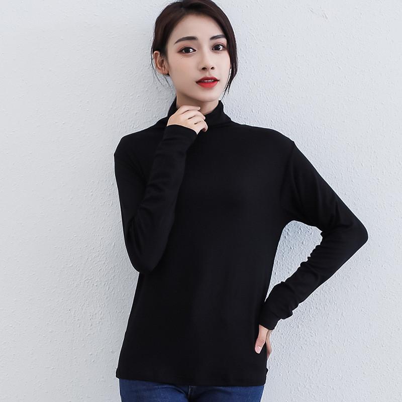 Solid Color Long Sleeve T Shirt For Women With High Neck And Spliced Design
