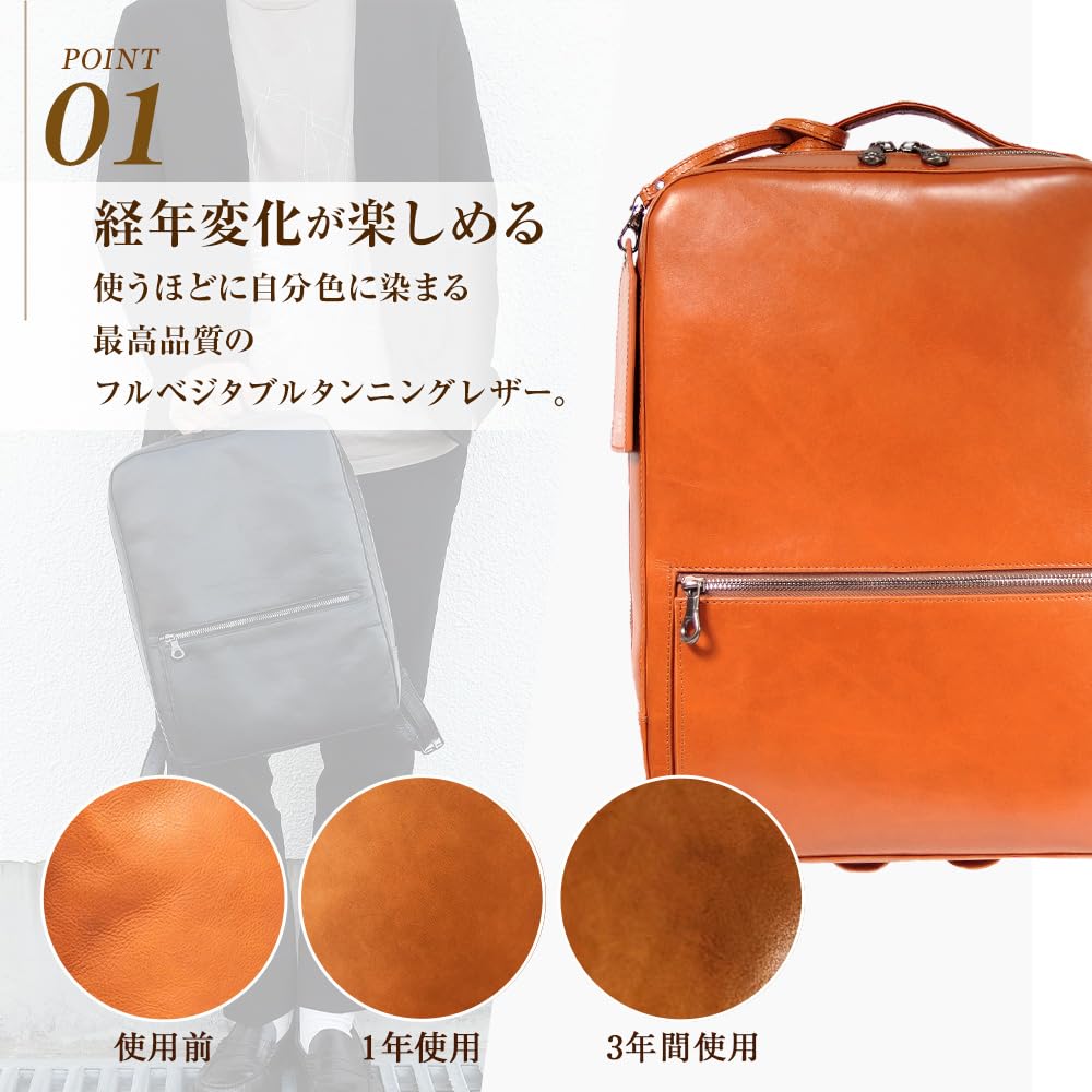 Joya Genuine Leather Backpack for Men, Slim, Square, Lightweight, Perfect for Commuting, Business, PC, and Laptop Use, Popular Brand: CAMEL J4207