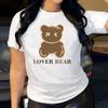 Summer Round Neck Cute Bear and Letter Pattern Printed Top Fashionable Casual Pure Cotton Short Sleeved Women's T-shirts