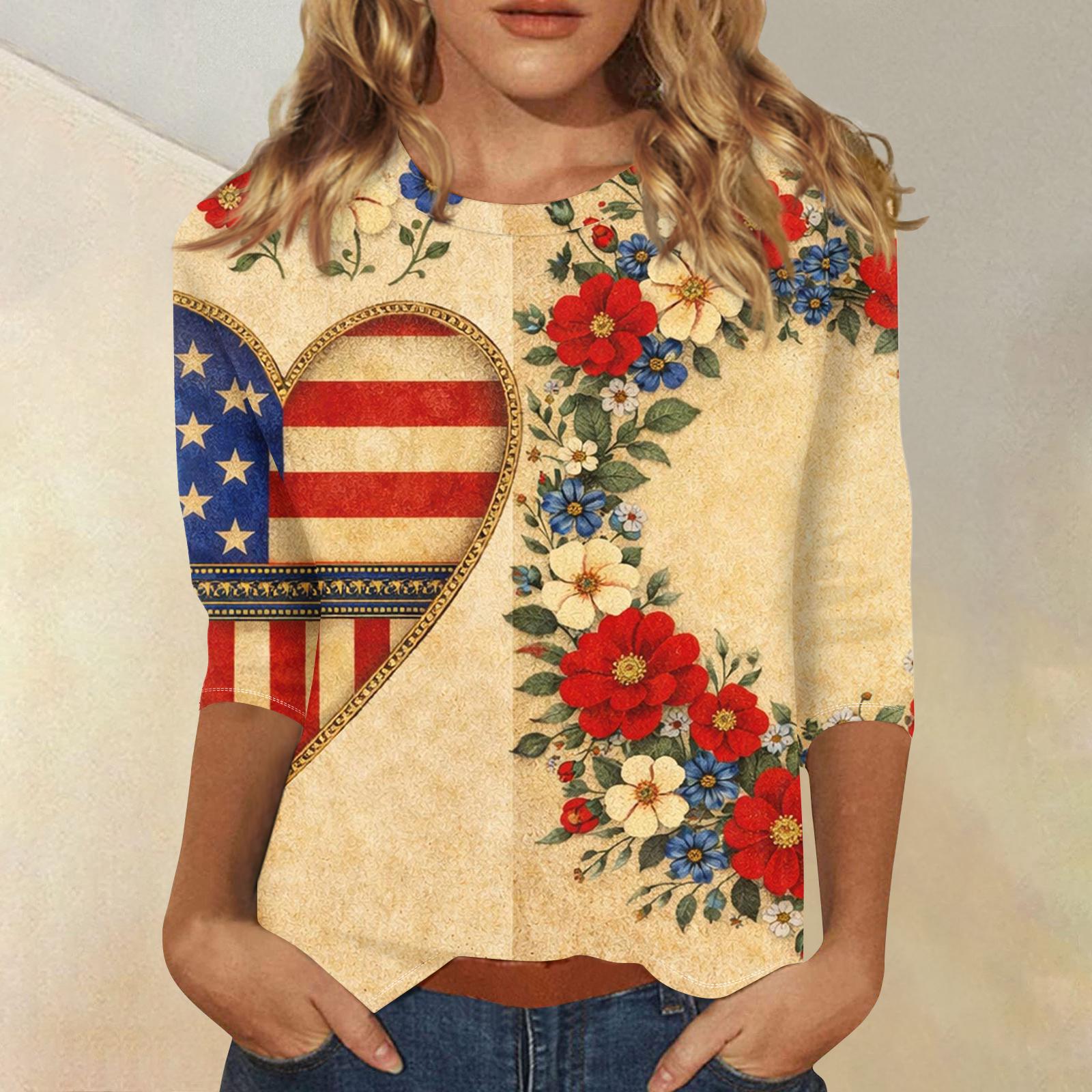 

Женская модная повседневная блузка с принтом и рукавом три четверти L бежевый