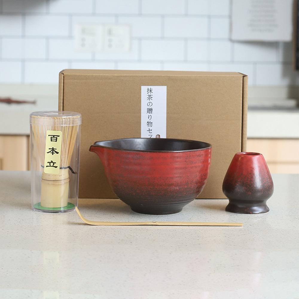 

4PCS Food Grade Matcha Whisk Reusable Matcha Stirring Brush Stirring Japanese Matcha Tea Set Black Red