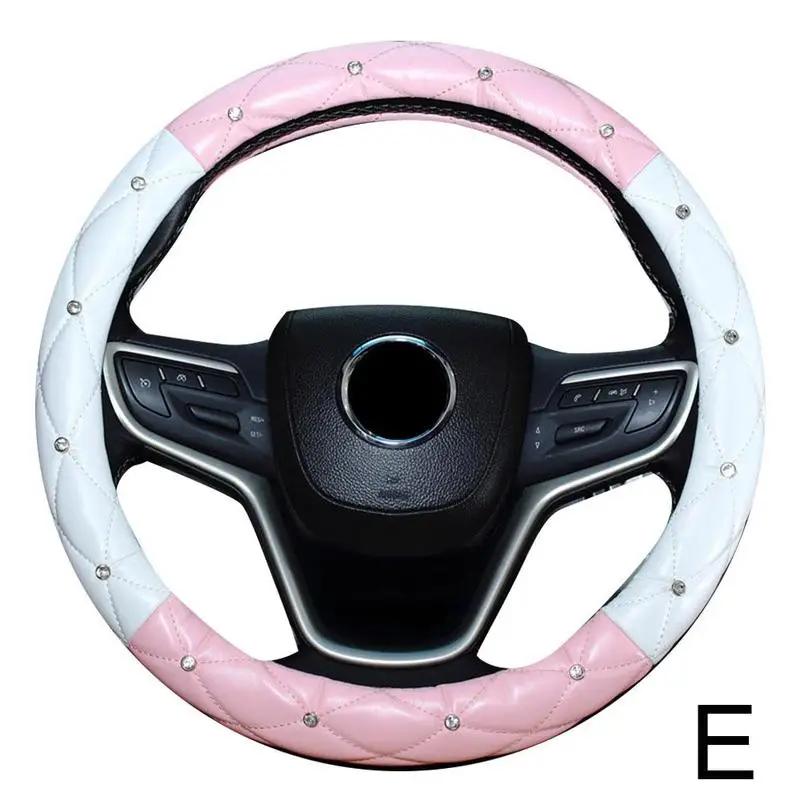 Universal PU Leather Car Steering Wheel Cover Bling Rhinestone Crystal Car Handcraft Interior Decor Accessories For Women L L9C9