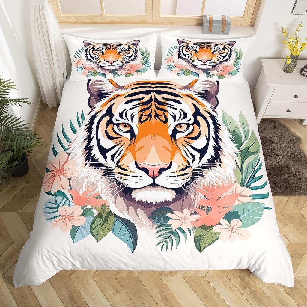 Tiger Duvet Cover Set Twin Queen for Boys Girls Wild Animal Print Bedding Set Soft Microfiber Comforter Cover with 2 Pillow Sham