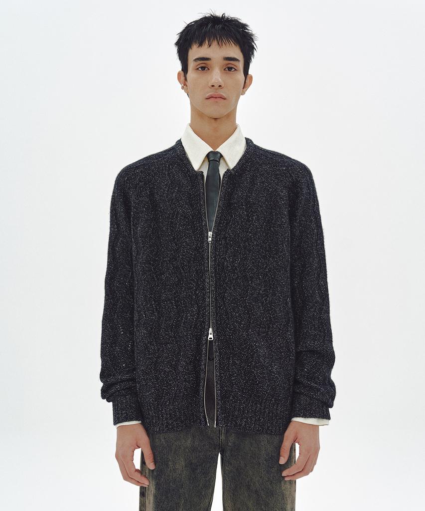 MMIC Wavy Zip Cardigan (Black)