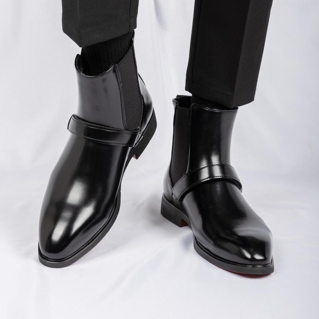 Men's British Style Plus Size Chelsea Boots - High-Top, Slip-On, Pointed Toe, Fashion Leather Motorcycle Martin Boots