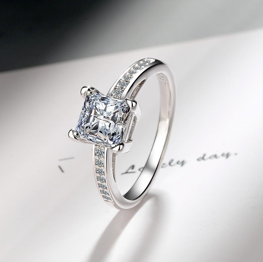 European and American Simple Four-claw Square Diamond-encrusted Zircon Princess Ring Jewelry Ring 2026 5#