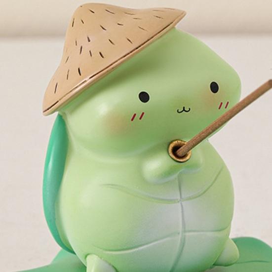 Yousheng Frog/Tortoise Incense Stick Holder with Lotus Leaf Phone Holder Cute Resin Desk Ornament for Home Office Table Shelf Decor