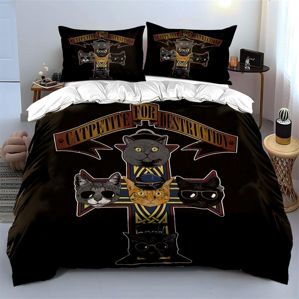"Cat-Themed Trio Decor Accessories" Bedding Set with 1 Duvet Cover 2 Pillowcases Single Double King Queen, Gift