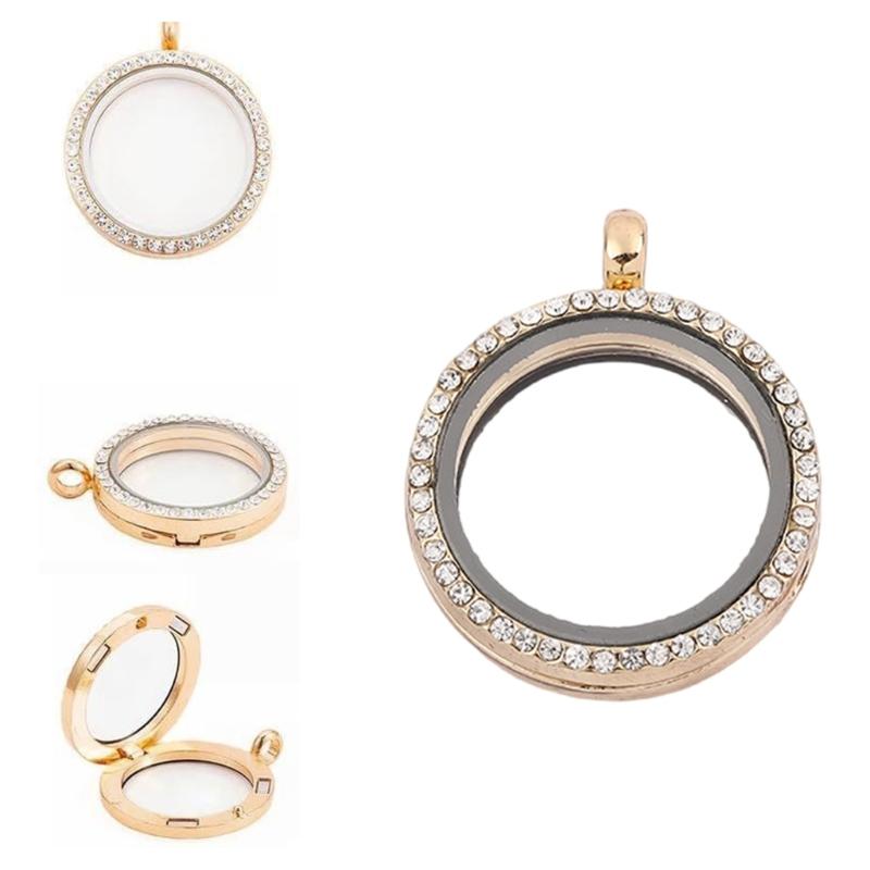 Magnetic Photo Locket Pendant With Crystals Glass and Secure Closure for Everyday Wear