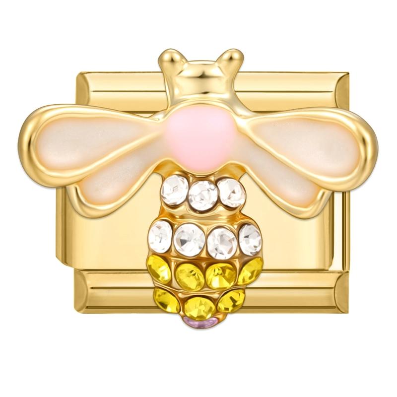 Vintage Zircon Cherry Heart Butterfly Star Bee Golden Italian Charm Links Fit 9mm Stainless Steel Bracelet Women DIY Making Gift