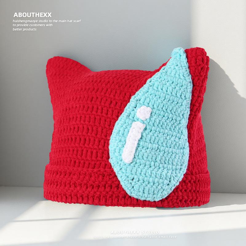 

Сладкая Милая Забавная Бессловесная Потная Шапка для Женщин Осень и Зима Теплая Защита Ушей Вязаная Шапка Универсальная Подчеркивающая Лицо Маленькая Шапка-Пуловер M（56-58cm）