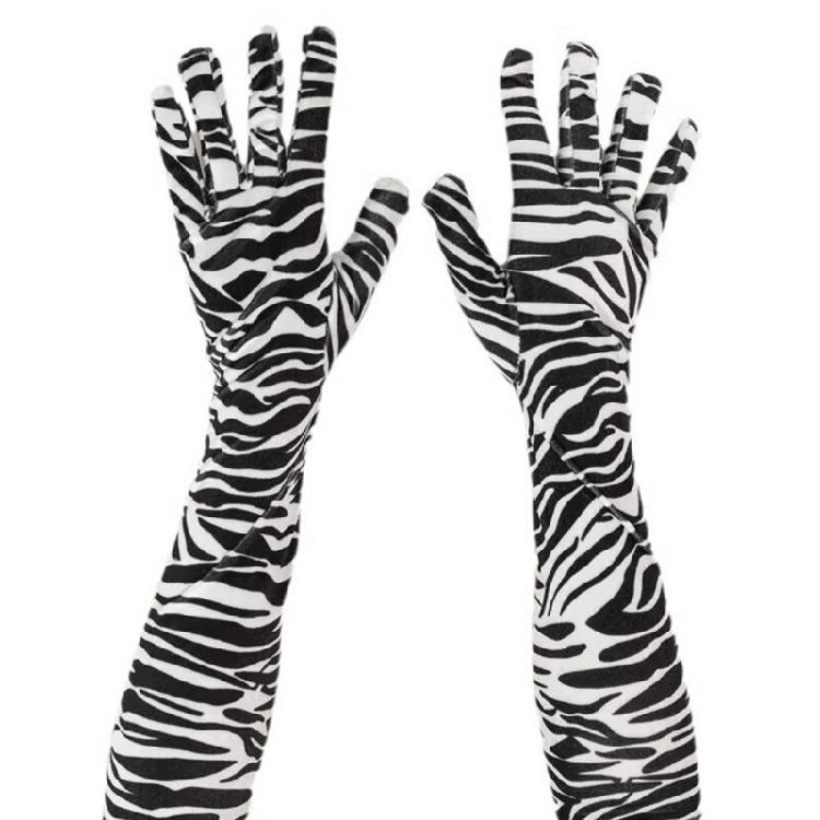 Elegancki wzór zebry Rękawiczki na Halloween Unikalne stroje Długie rękawiczki dla flapperki Panny Młodej Ślubne akcesoria do tańca